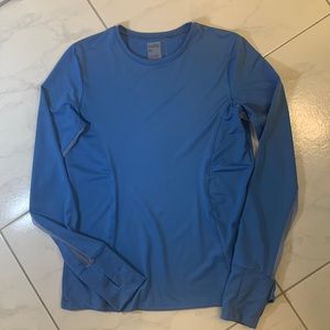 “Lucky in Love” blue, long sleeve top. Size M